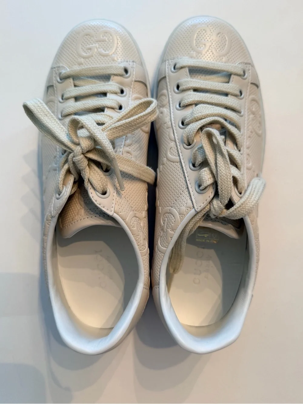 Gucci Cream GG Leather Low-Top Sneakers